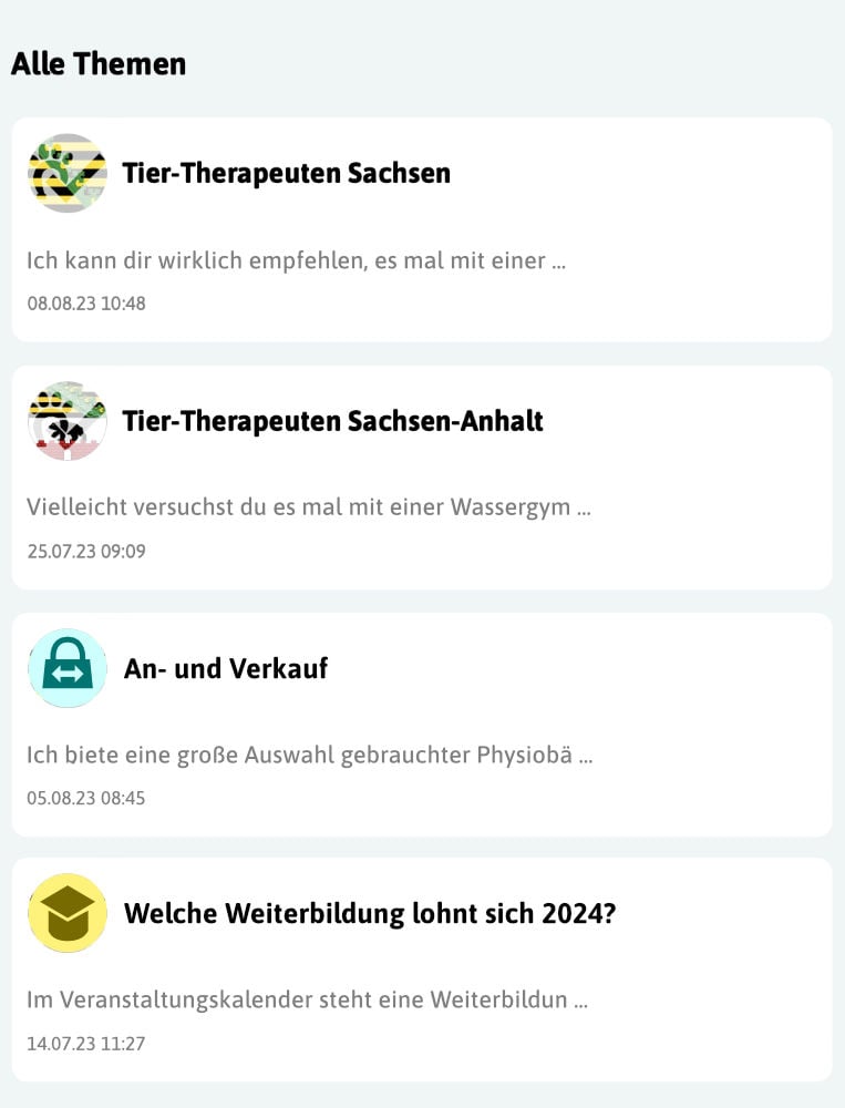 Verschiedene Chatgruppen im Forum von Tier-Therapeuten.net
