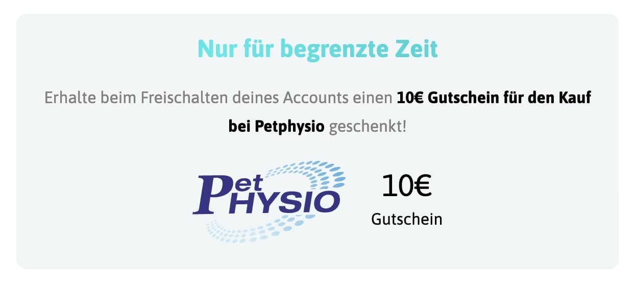 10 Euro Rabatt im Petphysio Onlineshop beim Freischalten des Accounts